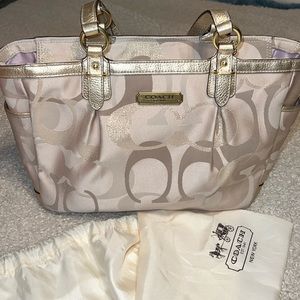 COACH GALLERY OPTIC METALLIC SIGNATURE fabric with leather trim VINTAGE EUC